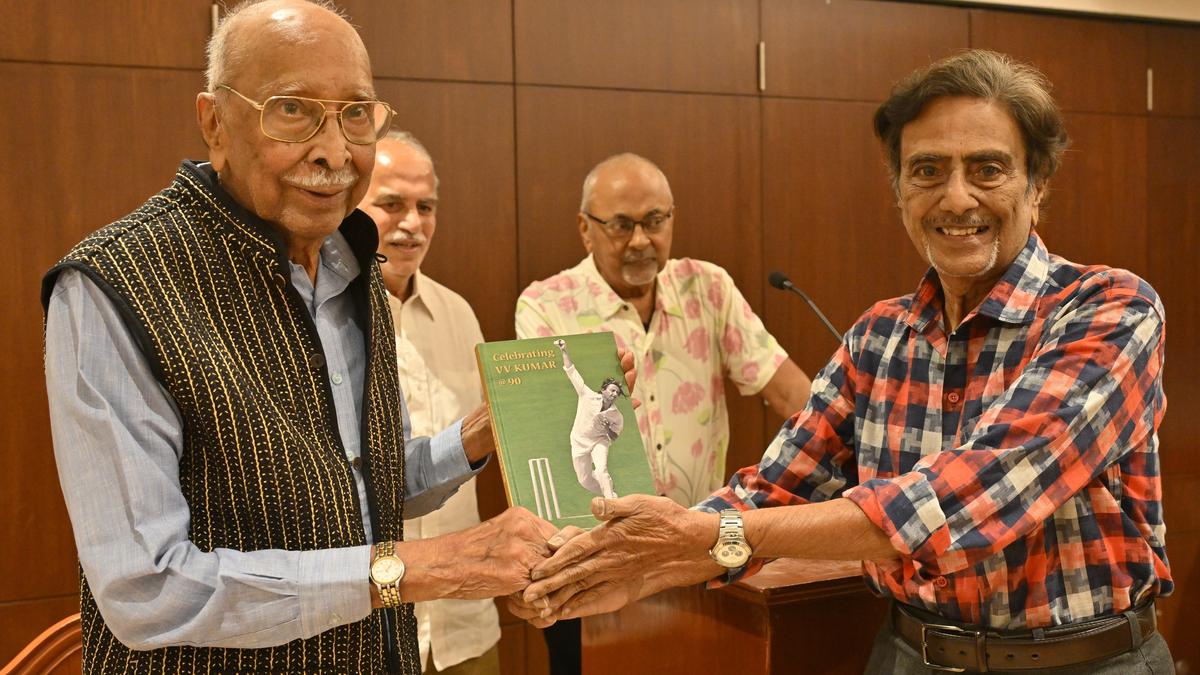 Book launch celebrating V.V. Kumar’s 90th birthday with anecdotes, tributes, and memories from former cricketers and personalities.
