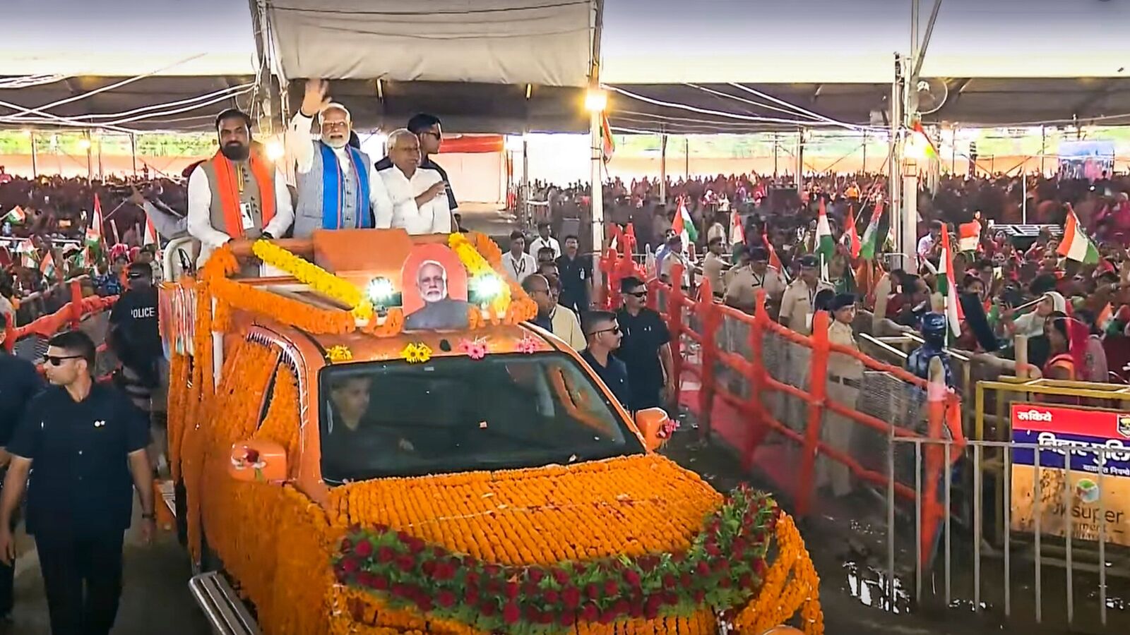 PM Modi holds massive roadshow in Bihar's Siwan; Nitish Kumar says ‘Have you ever seen such a big crowd?’ | Video | Mint