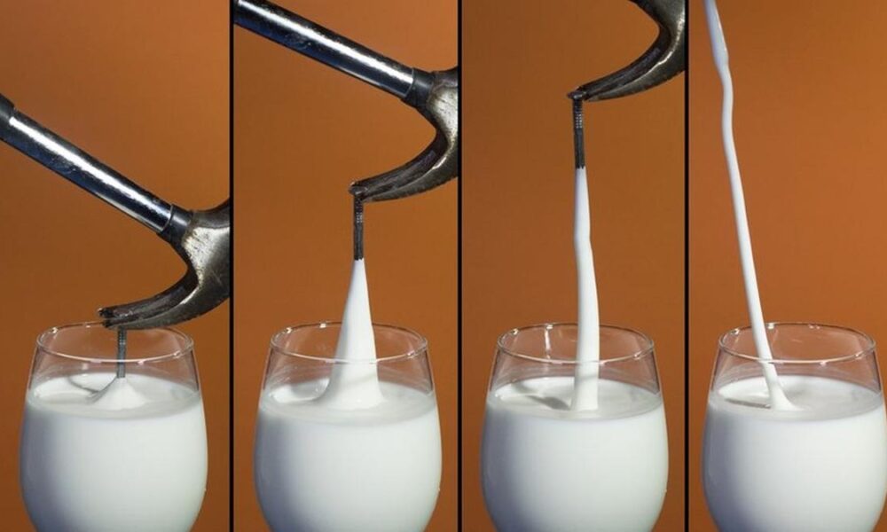 Fast-moving cornstarch acts like a liquid before hardening